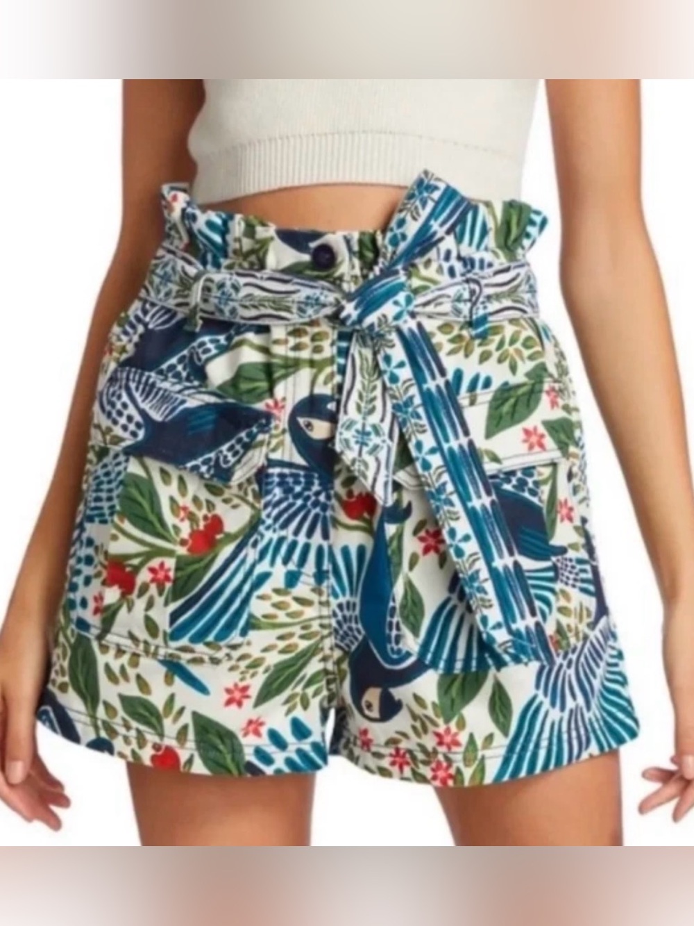Farm Rio Macaw Flight Denim Shorts